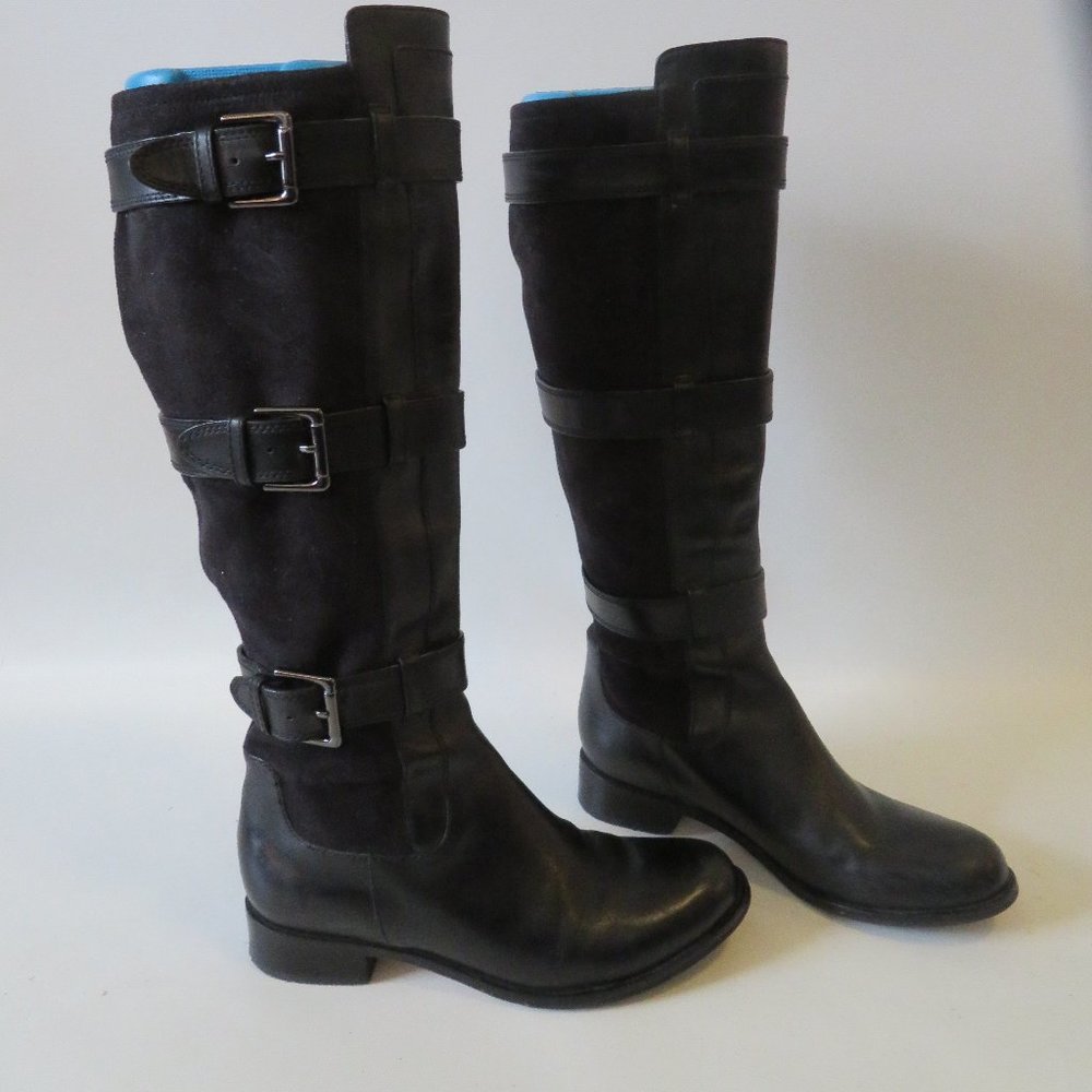 COLE HAAN BLACK MIXED MEDIA LEATHER BOOTS 6.5 *